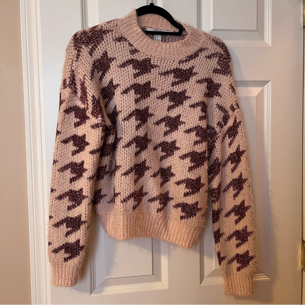 Pink glitter houndstooth sweater